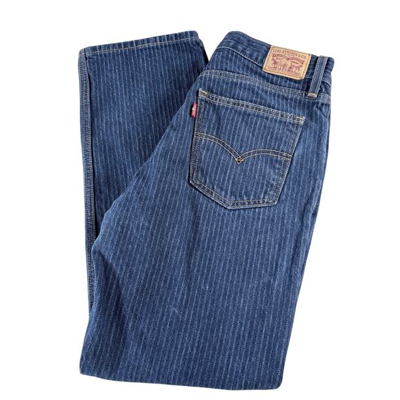 Levi's Low Pro Mid Rise Straight Leg Pin Striped Jeans Sz 27x30 - Picture 1 of 7